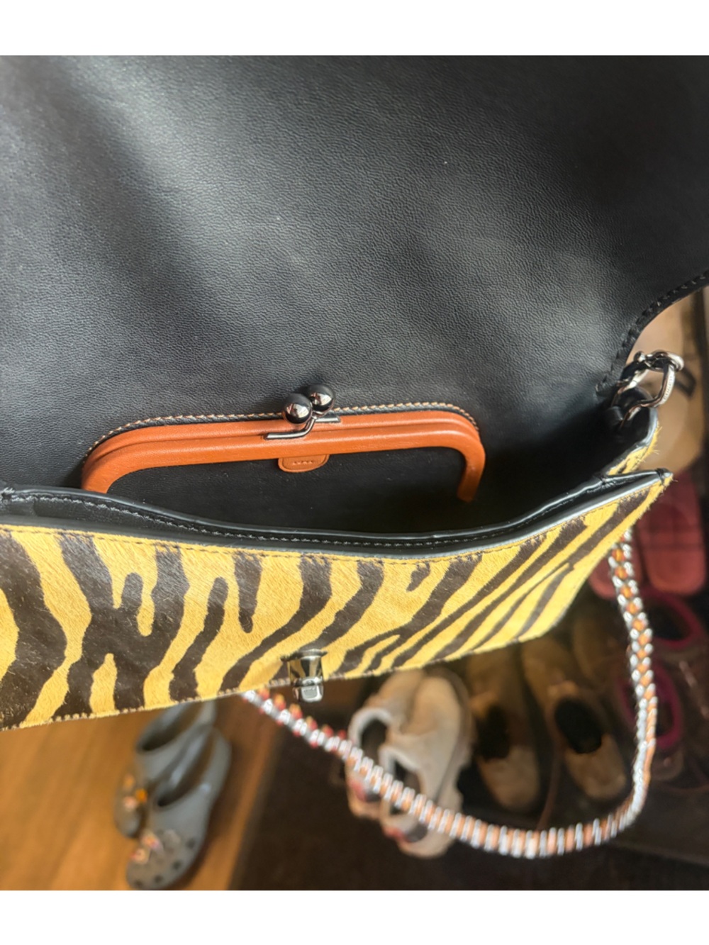 Coach Haircalf Dinky Animal-Print Shoulder Bag in Black and Tan - Picture 10 of 14